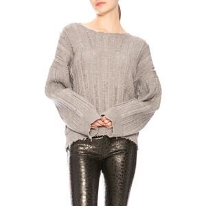 RTA Womens Emmet Distressed Sweater Gray Med Boxy Raw Hem Edgy Suffer
